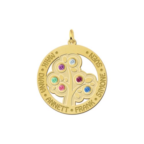 gouden levensboom hanger 6 namen en geboortesteentjes